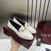 WMNS GUCCI horsebit Leather White Loafer For Her