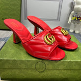 Gucci GG Marmont Red Mules Sandal Heel For Women With OG Box And Carry Bag Red 285 1