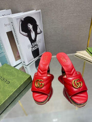 Gucci GG Marmont Red Mules Sandal Heel For Women With OG Box And Carry Bag Red 285 1