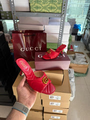Gucci GG Marmont Red Mules Sandal Heel For Women With OG Box And Carry Bag Red 285 1