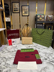GUCCI GG CANVAS JACQUARD SHOULDER BAG WITH DOUBLE OG BOX AND DUST BAG INCLUDES CARRY BAG (46377 BEIGE)
