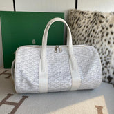 Goyard Barrel 40 Sports Bag In the White Colorway Mini Duffle With Dust Cover White