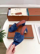 Loro Piana Summer Charms Suede Heel Sandals Blue Tone With OG Box 388 6