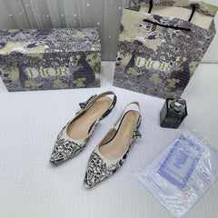 Christian Dior JA Dior Slingback Black Dior Embroidery Flat With OG Box Dust Bag & Carry Bag 5108 Black