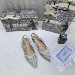Christian Dior JA Dior Slingback Grey Dior Embroidery Flat With OG Box Dust Bag & Carry Bag 5108 Grey