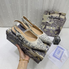 Christian Dior JA Dior Slingback Grey Dior Embroidery Flat With OG Box Dust Bag & Carry Bag 5108 Grey