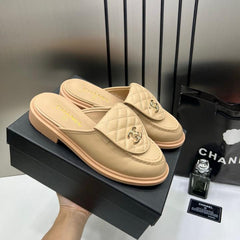 Chanel Lambskin Quilted CC Turnlock Mules Apricot With OG Box Carry Bag 21-4 Apricot