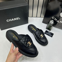Chanel Lambskin Quilted CC Turnlock Mules Black With OG Box Carry Bag 21-4 Black