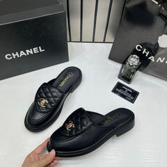 Chanel Lambskin Quilted CC Turnlock Mules Black With OG Box Carry Bag 21-4 Black