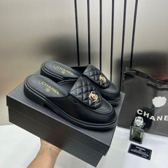 Chanel Lambskin Quilted CC Turnlock Mules Black With OG Box Carry Bag 21-4 Black