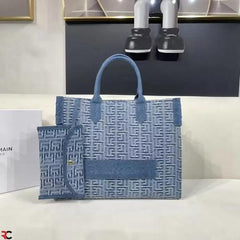 Balmain B-Army Denim Tote Bag With Pouch Denim With Dust Bag 990