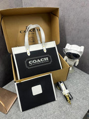 Coach Field Tote 30 Authenic Black Canvas With Pouch OG Box & Dust Bag 6739 Black