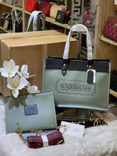 Coach Field Tote 30 Authenic Black Canvas Olive Leather With Pouch OG Box & Dust Bag 6739 Olive
