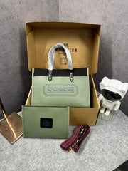 Coach Field Tote 30 Authenic Black Canvas Olive Leather With Pouch OG Box & Dust Bag 6739 Olive