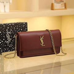 Yves Saint Laurent Ysl Sunset Shoulder Bag With Box And Dust Bag Wine 8878
