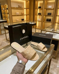 Chanel Lambskin Quilted CC Platform Mules Apricot Beige With OG Box Carry Bag 21P