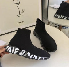 Balenciaga Speed Trainer Black White Graffiti