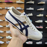 Onitsuka Tiger Mexico 66 SlipOn Beige Navy Blue Girls Premium D 1860