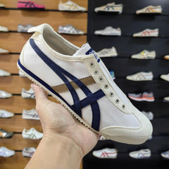 Onitsuka Tiger Mexico 66 SlipOn Beige Navy Blue Girls Premium D 1860