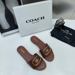 Coach Coffee Leather Slide Coffee With OG Box Dust Cover A1892 Coffee