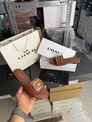 Coach Coffee Leather Slide Coffee With OG Box Dust Cover A1892 Coffee