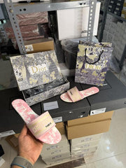 Christian Dior Dway Slide In Pink Signature Embroidered With OG Box Carry Bag 2019 1 Pink