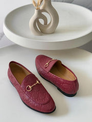Gucci Jordan Maroon Loafers Horsebit Almond Toe For Women With OG Box & Carry Bag