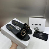 Coach Black Leather Slide Black With OG Box Dust Cover A1892 Black