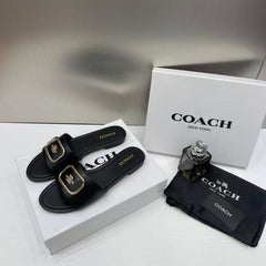 Coach Black Leather Slide Black With OG Box Dust Cover A1892 Black