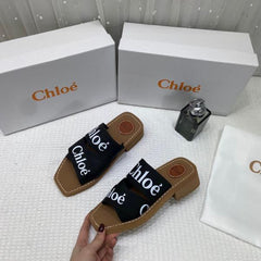 Chloe Premium Woody Mid Heel Slides With OG Box Dust Cover Black CH19
