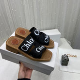 Chloe Premium Woody Mid Heel Slides With OG Box Dust Cover Black CH19