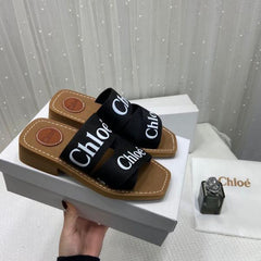 Chloe Premium Woody Mid Heel Slides With OG Box Dust Cover Black CH19