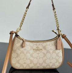 Coach Teri Khakhi Caramel Shoulder Bag With OG Box Dust Cover & Carry Bag Caramel