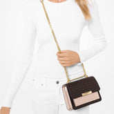 Michael Kors Jade Large Logo Leather Cross body Bag With OG Box & Dust Cover 60039 Coffee Pink
