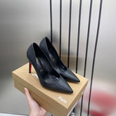 Christian Louboutin Miss Iriza 10 Black Leather Heels Patent With OG Box & Dust Cover AN-4 Black