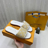 Louis Vuitton Monogram Raffia Slide Sandals Beige & White With OG Box & Carry Bag
