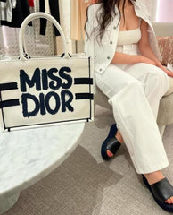 Miss Dior By Christian Dior Graffiti Book Large Tote With OG Box & Dust Bag & Scarf (White 41cm)