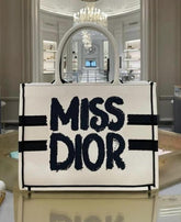 Miss Dior By Christian Dior Graffiti Book Large Tote With OG Box & Dust Bag & Scarf (White 41cm)