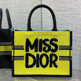 Miss Dior By Christian Dior Graffiti Book Large Tote With OG Box & Dust Bag & Scarf (Yellow Green 41cm)