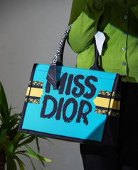 Miss Dior By Christian Dior Graffiti Book Large Tote With OG Box & Dust Bag & Scarf (Yellow Green 41cm)