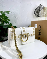 Pinko Love Studded Crossbody Bag With OG Box & Dust Bag White 9917