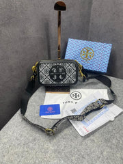 Tory Burch Miller Crossbody Camera Bag Black Grey With OG Box & Dust Bag 3300-1 Beige