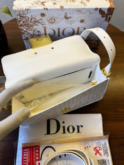 Christian Dior Quilted Miss Dior Flap Shoulderbag With OG Box Dust Bag & 2 belts White D2427