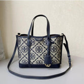 Tory Burch Small Tote Jacquard Signature Blue With Dust Bag Blue