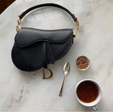 Christian Dior Saddle Bag Black Leather With OG Box Dust Bag Black 1806 Black