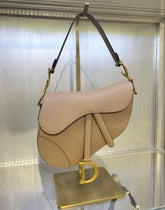 Christian Dior Saddle Bag Black Leather With OG Box Dust Bag Apricot 1806 Apricot