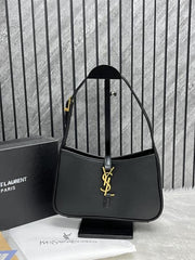 Ysl Saint Laurent Hobo Black Gold Leather Shoulder Bag With OG Box & Dust Bag 6030 Black Gold