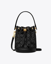 Tory Burch T Monogram Jacquard Bucket Bag With OG Box & Dust Cover Black