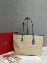 Coach Signature City Tote Bag With OG Red Box 55398 Apricot Blue