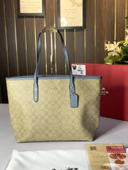 Coach Signature City Tote Bag With OG Red Box 55398 Apricot Blue